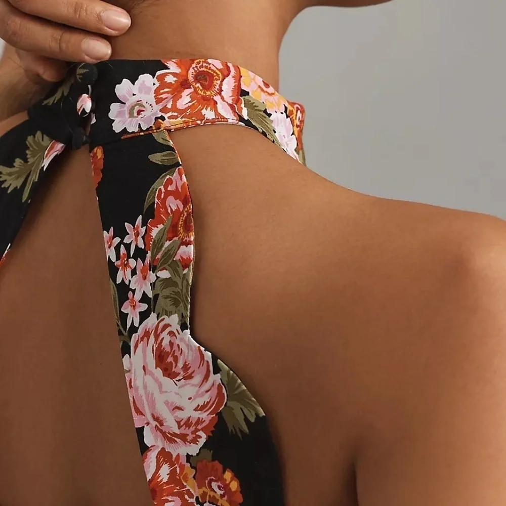 NWT Anthropologie Scallop Mini Floral Halter Dress XL